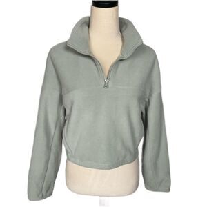 Gilly Hicks Light Sage Green Quarter-Zip Cropped Fleece Pullover (Size: Medium)